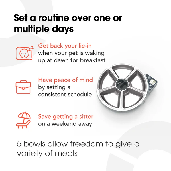 Cat Mate C500 5 adagos automata etető rozsdamentes acél tállal - Closer Pets- Szürke