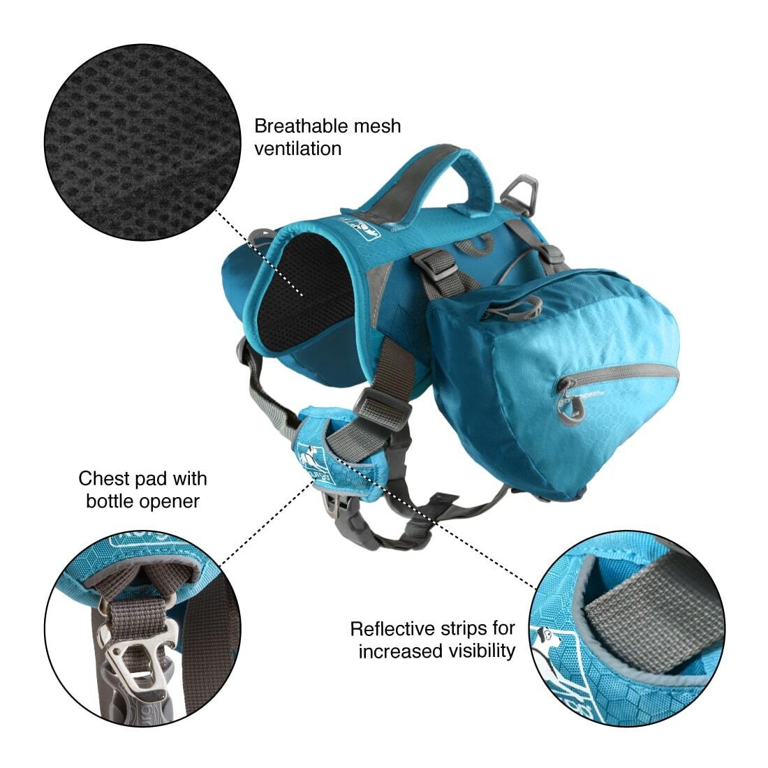 KURGO Baxter Backpack - BLUE - for dogs 30-85 pounds