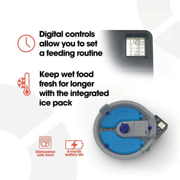 Cat Mate C500 5 adagos automata etető rozsdamentes acél tállal - Closer Pets- Szürke