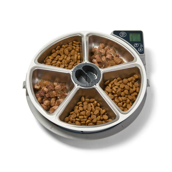 Cat Mate C500 5 adagos automata etető rozsdamentes acél tállal - Closer Pets- Szürke