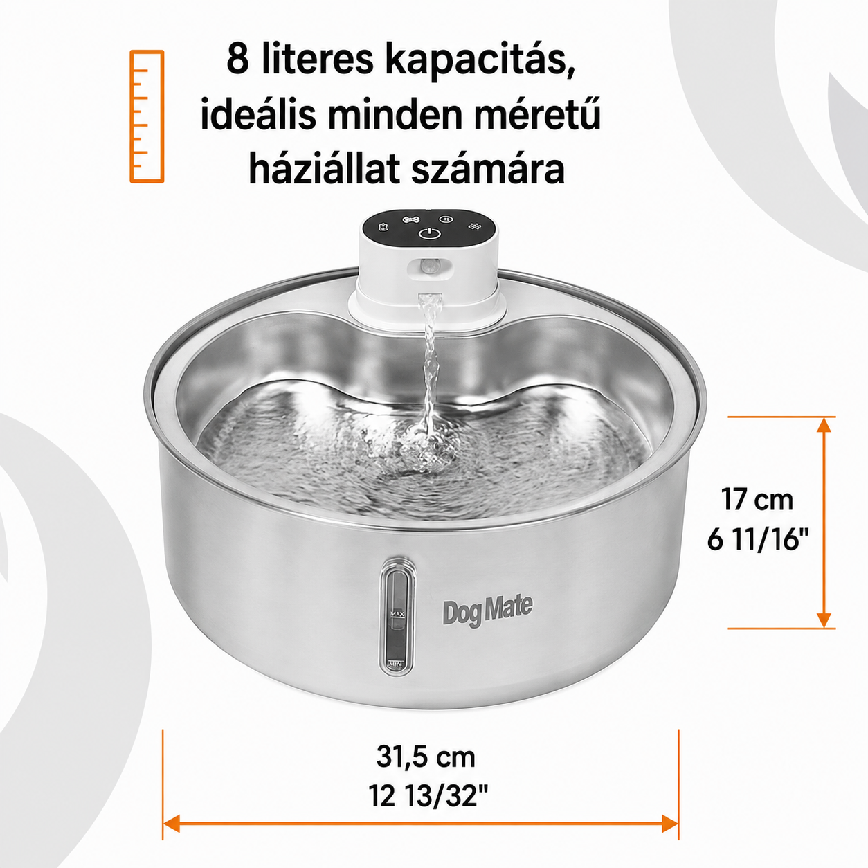 Dog Mate 8 Literes Rozsdamentes Acél Kisállat Ivókút - ÖNITATÓ (830) - CloserPets