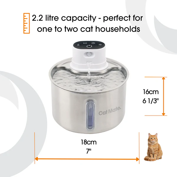 Cat Mate 2.2 Literes Rozsdamentes Acél Kisállat Ivókút - ÖNITATÓ (850) - CloserPets