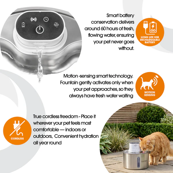 Cat Mate 2.2 Literes Rozsdamentes Acél Kisállat Ivókút - ÖNITATÓ (850) - CloserPets